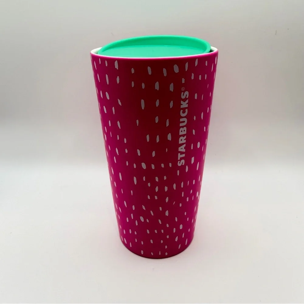New Starbucks 2022 Summer Dots Strawberry Neon Pink Ceramic Travel Tumbler